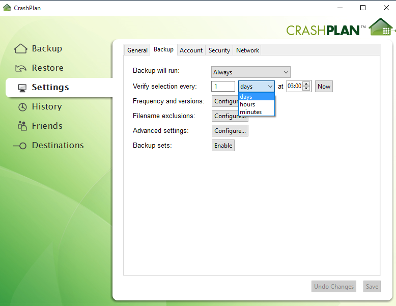 Crashplan-settings