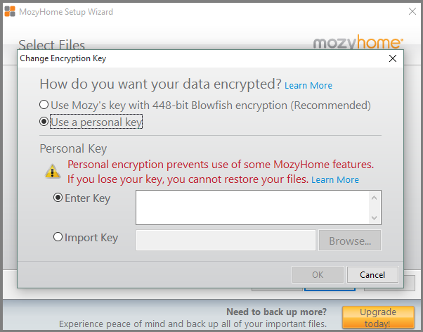 Mozy-encryption-options