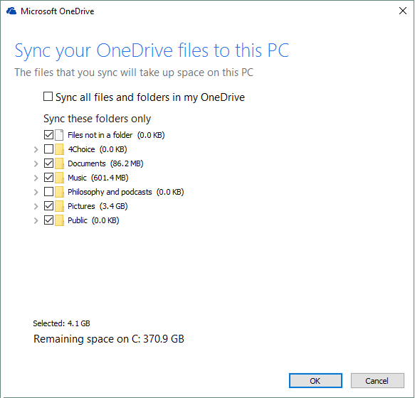 OneDrive select features