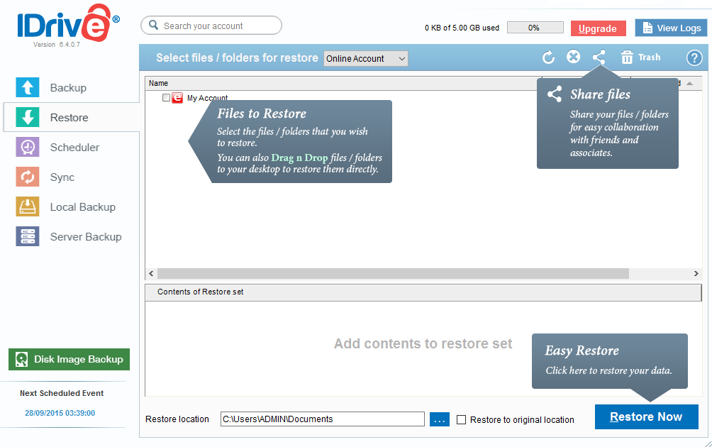 IDrive restore