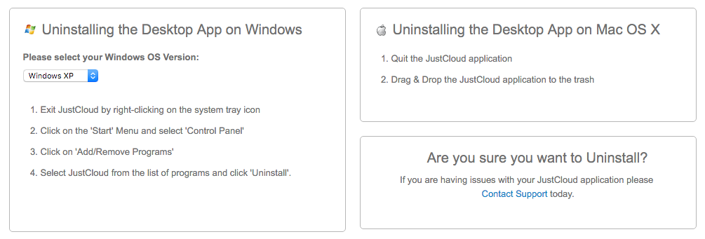 uninstall JustCloud