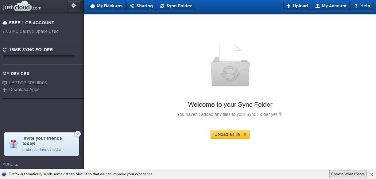 JustCloud sync folders