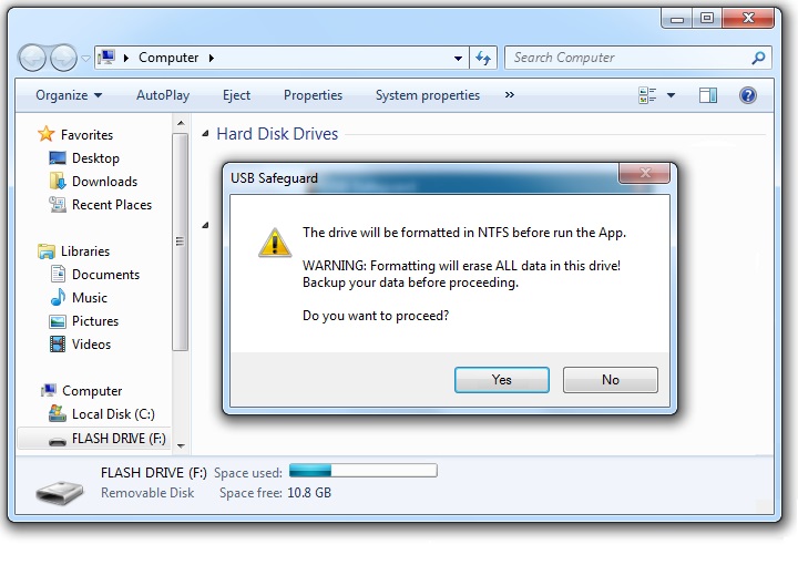 USB Safeguard NTFS formatting
